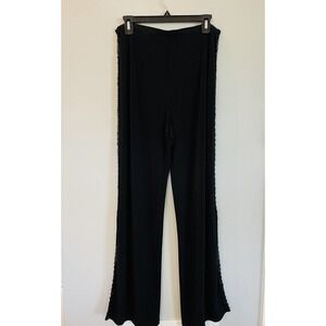 Selene Black High Rise Vintage Dress Pants Sequin Size 10 Zip Side Stripe E6